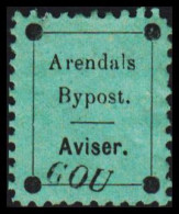 1886. NORGE. ARENDALS BYPOST Aviser. Kontrol Printed GOU (G.O. Ulleberg). Hinged.  - JF531602 - Emissions Locales