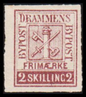 1869. NORGE. BYPOST DRAMMENS BYPOST 2 SKILLING. Imperforated. Hinged.  - JF531603 - Emissions Locales