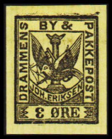 1887. NORGE. DRAMMENS BY- & PAKKEPOST JOH. ERIKSEN 3 ØRE. Imperforated. Hinged. - JF531609 - Emissions Locales
