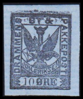 1887. NORGE. DRAMMENS BY- & PAKKEPOST JOH. ERIKSEN 10 ØRE. Imperforated. No Gum. - JF531612 - Ortsausgaben