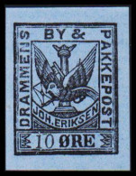 1887. NORGE. DRAMMENS BY- & PAKKEPOST JOH. ERIKSEN 10 ØRE. Imperforated. No Gum. - JF531613 - Emissions Locales