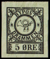 1888. NORGE. BYPOST DRAMMEN (Børresens) 5 ØRE. Imperforated. Hinged. Thin. - JF531615 - Emissions Locales