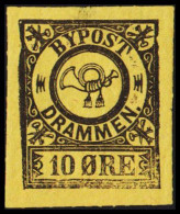 1888. NORGE. BYPOST DRAMMEN (Børresens) 10 ØRE. Imperforated. Hinged.  - JF531616 - Lokale Uitgaven