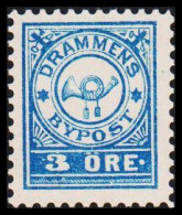 1888. NORGE. BYPOST DRAMMEN (Børresens) 3 ØRE. Perforated. Hinged.  - JF531617 - Lokale Uitgaven