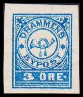 1888. NORGE. BYPOST DRAMMEN (Børresens) 3 ØRE. Imperforated. Hinged. Unusual.  - JF531618 - Local Post Stamps
