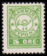 1888. NORGE. BYPOST DRAMMEN (Børresens) 5 ØRE. Perforated. Hinged.  - JF531619 - Emisiones Locales