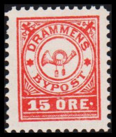 1888. NORGE. BYPOST DRAMMEN (Børresens) 15 ØRE. Perforated. Hinged.  - JF531622 - Ortsausgaben