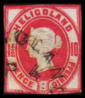 1875. HELGOLAND. Victoria. 1½ P - 10 Pf. Cut From Envelope. Cancelled HELGOLAND P 4. Unusual. Thin Spot.  - JF531679 - Heligoland (1867-1890)