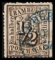 1864-1867. HAMBURG. Stadtwappen. ½ Schilling. Cut At Right. - JF531681 - Hamburg