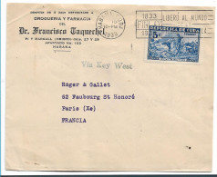 CUBA 048 / Unabhängigkeit 1898. Schlacht Bei Colisao + Thema Gelbfieber (Medizin) Im Stempel, Ex Key West Nach Paris - Storia Postale