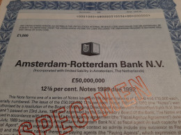 Amsterdam - Rotterdam Bank N.V. - £ 1000 Pounds Sterling - The Netherlands Amsterdam 3rd July 1989. - Banque & Assurance