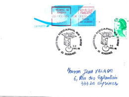 Lettre Mécaphil 89 Bordeaux 02/12/89 Affranchissement Vignette Comète à 2,00 + Timbre à 0,20 Et Cachet Temporaire - Covers & Documents