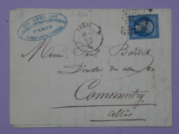 BR2 FRANCE BELLE LETTRE   1862  PARIS  A  COMMENTRY+N°14 BATON D  +LE PRESIDENT CONSEIL++ - 1853-1860 Napoleon III