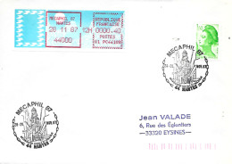 Lettre Mécaphil 87 Nantes 28 11 87 Affranchissement Vignette Carrier à 0000,40 + Complèment Et Cachet Temporaire - Storia Postale