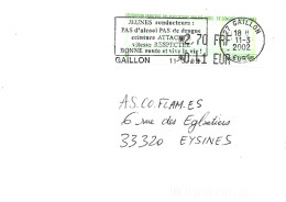 Lettre Flamme 27 Gaillon 11-3 2002 Affranchissement à 2,70 FRF Vignette Illustrée FFAP - Storia Postale