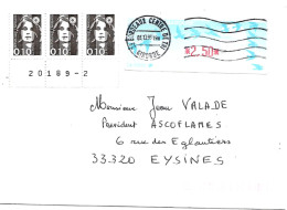 Lettre Vignette Oiseaux 33 Bordeaux Centre De Tri 03.10.93 Affranchissement à 2,50 Et Complèment - Briefe U. Dokumente