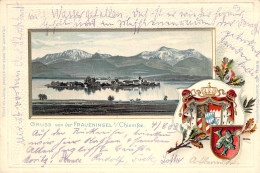 Gruß Vom Chiemsee Gel.1903 AKS Passepartout & Wappenkarte - Chiemgauer Alpen