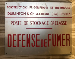 St Etienne Plaque Alu Construction Duranton Defense De Fumer Loft Indus 27x21cm - Plaques En Tôle (après 1960)