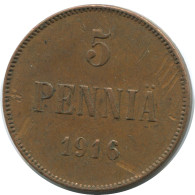 5 PENNIA 1916 FINLANDIA FINLAND Moneda RUSIA RUSSIA EMPIRE #AB219.5.E - Finland
