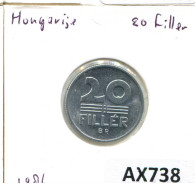 20 FILLER 1986 HUNGRÍA HUNGARY Moneda #AX738.E - Hongrie