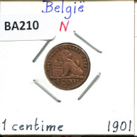 1 CENTIME 1901 DUTCH Text BELGIUM Coin #BA210.U - 1 Centime