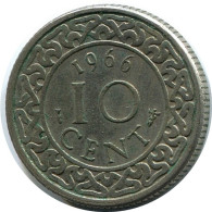 10 CENTS 1966 SURINAME Coin #AR204.U - Surinam 1975 - ...