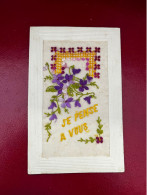 CPA Fantaisie Ancienne Brodée * Je Pense à Vous ! * Fleurs - Embroidered