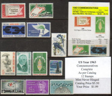 USA Complete 1963 COMMEMORATIVES 12 STAMPS Year Set - Full Years