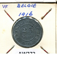 25 CENTIMES 1916 BELGIQUE-BELGIE BELGIEN BELGIUM Münze #AW272.D - 25 Cents