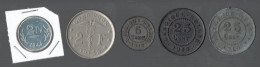 LOT 5 PIECES BELGIQUE - 5 CTS ZINC 1916 - 25 CTS ZINC 1915-1916 - 2 F BELGIE 1923 - 2 FR ZINC 1944 SUP - Other & Unclassified