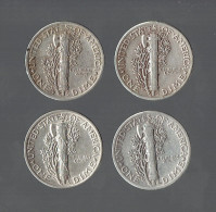 LOT 4 PIECES ETATS UNIS - 4 USA COINS - 10 CENTS MERCURY - 1942 - 1943D - 1944 - 1945 - DE TB à SUP - 1916-1945: Mercury (kwik)