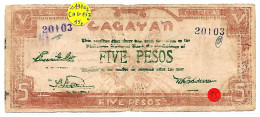 PHILIPPINES  CAGAYAN Province  FIVE Pesos #191a  Brun Avec écriture Verte TTB - Philippines