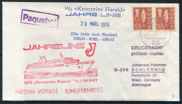 1976 Norway Germany Kiel, Jahreline M/S Kronprins Harald Paquebot Ship Cover. Oslo - Kiel - Oslo - Covers & Documents