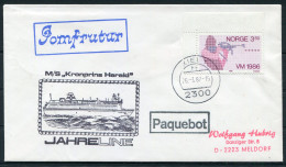 1987 Norway Germany Kiel, Jahreline M/S Kronprins Harald Paquebot Ship Cover - Briefe U. Dokumente