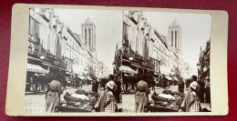 Caen * Photo Stéréo Circa 1880/1900 * Rue Et église St Jean * Marché Marchandes * Commerce Magasin - Caen