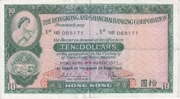 BILLETE DE HONG KONG DE 10 DOLLARS DEL AÑO 1977 (BANKNOTE) - Hongkong