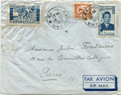 VIET-NAM LETTRE PAR AVION AVEC VIGNETTE  " NOEL 1951.....DU COMBATTANT " DEPART HA-NOI 14-1-1952 VIET-NAM POUR LA FRANCE - Viêt-Nam