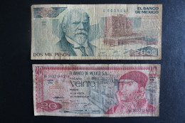 Lot De 2 Billet - Banco De Mexico S.A. Dos Mil Pesos (2000)  -  Mexico D.F. 24 Feb 1987 /  Veinte Pesos (20)  8 Jul 1977 - Autres - Amérique