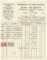 Facture 1931 Jean Gilbert Boitsfort - Bruxelles Matériaux De Construction TP Fiscaux - Petits Métiers