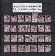 46 De 1922-27 - 28 Timbres Préoblitérés - SEMEUSE LIGNÉE . (197) - 45c. Violet - 2 Scannes - 1893-1947