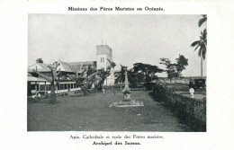 PC CPA SAMOA, PACIFIC, APIA, CATHÉDRALE ET ÉCOLE, Vintage Postcard (b19436) - Samoa