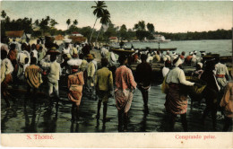 PC CPA ANGOLA, S. THOMÉ, COMPRANDO PEIXE, VINTAGE POSTCARD (b20841) - Angola