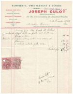 Facture 1923 Schaerbeek - Bruxelles Joseph Culot Tapisserie-Ameublement & Décors  TP Fiscaux - Old Professions