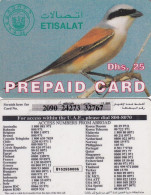 U.A.E. - Bird(reverse 8a), Etisalat Prepaid Card Dhs 25, Used - Other & Unclassified