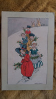 CPA ILLUSTRATRICE FLORENCE HARDY ENFANTS A LA CHAINE QUEUE LEU LEU HOLLANDAIS MOULIN HOLLANDE NEIGE HOUX - Hardy, Florence