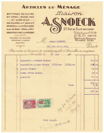 Facture 1932 Bruxelles Maison A. Snoeck Articles De Ménage TP Fiscaux - Old Professions