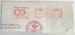 Japan 1981 Cover Fragment From Osaka To Brazil Meter Stamp Hasler F88 Slogan Nichimen 90th Year Progress With Innovation - Covers & Documents