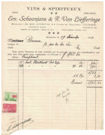 Facture 1931 Bruxelles Em. Schoonjans & R. Van Liefferinge Vins Et Spiritueux TP Fiscaux - Straßenhandel Und Kleingewerbe