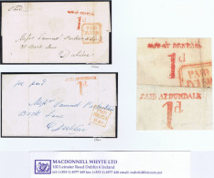 Ireland Louth Uniform Penny Post Both Large And Small PAID AT DUNDALK/1d On Covers To Dublin 1840 And 1845 - Préphilatélie