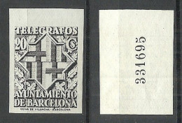 SPAIN Spanien Espana 1941 Ayuntamiento De Barcelona Imperforated Telegrafos 20 C. PROOF? - Barcelona